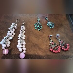 Elegant Multi-Color Dangle Earrings Set 3 pair